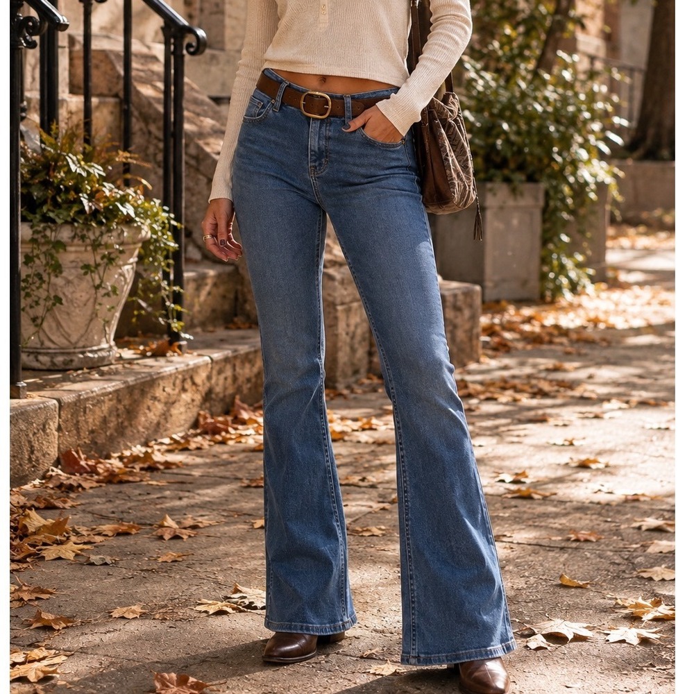 Free People We The Free Flare Jeans Retro Boho Western Minimalist Denim Sz 31